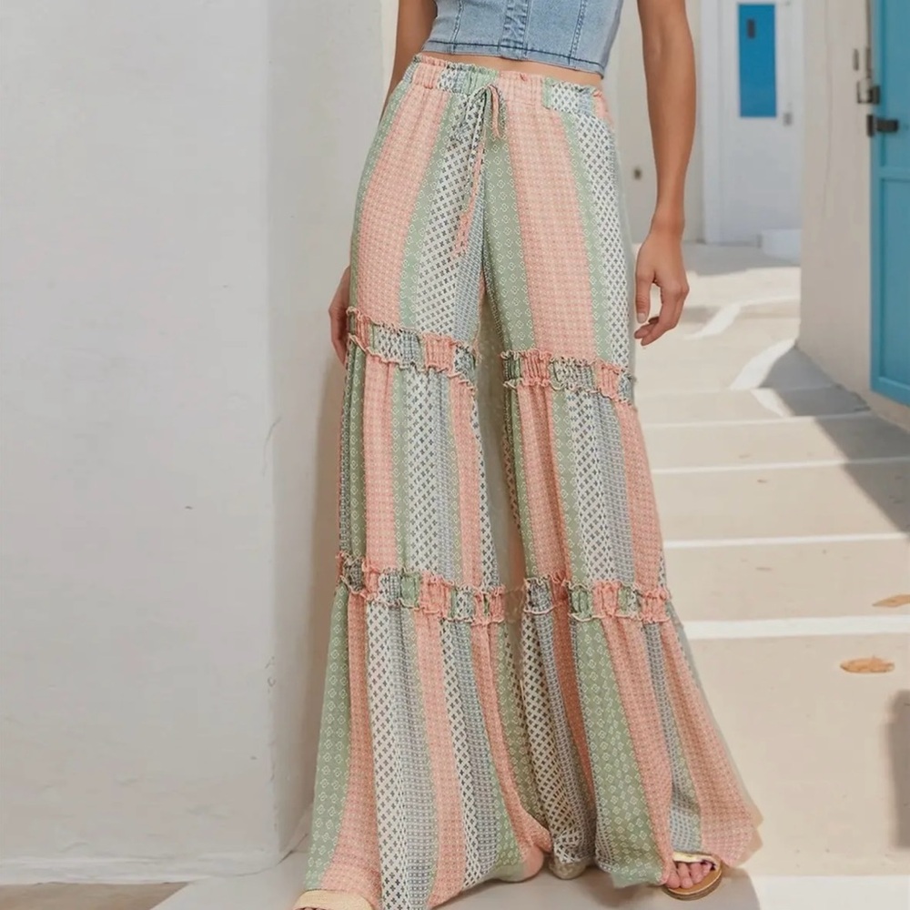 Striped Multicolor layered Super Boho Wide-Leg Pants
